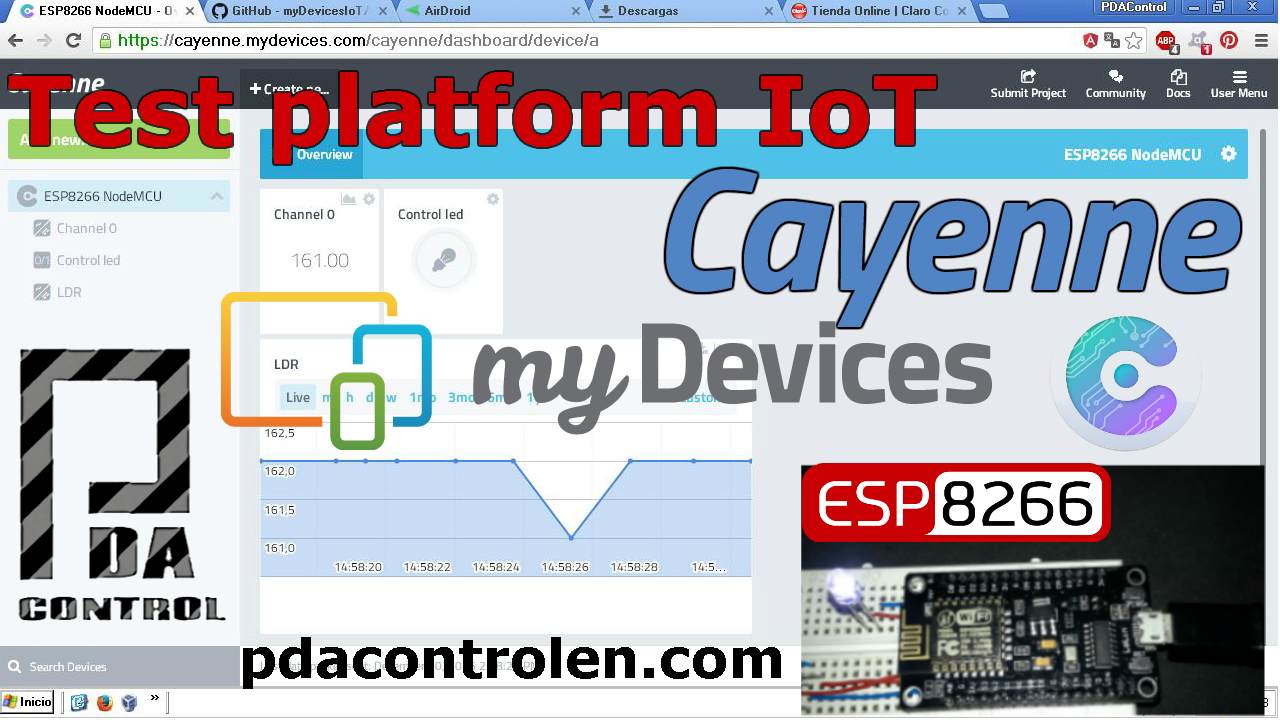 Cayenne PDAControl PDAControles.com PDAControlen.com MQTT esp8266 nODE mcu LOra